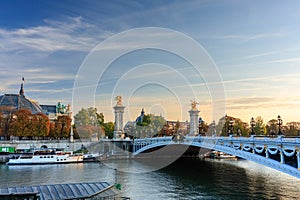 Beautiful Pont Alexandre III bridge over the Seine river, Paris. France