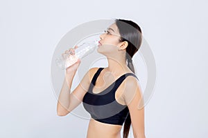 Beautiful portrait asian young woman bottle of water for healthy isolated on white background