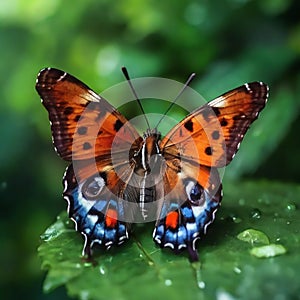 Beautiful portrait of Butterfly in the rain on leaves