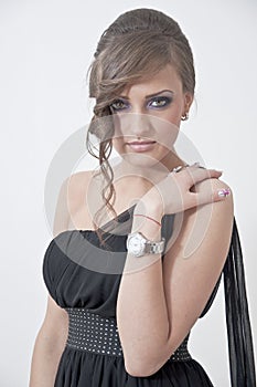 Beautiful portrait of a girl in prom dress