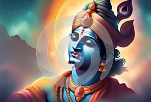 A beautiful portrait of Hindu God Shri Krishna with his divine look Generative AI