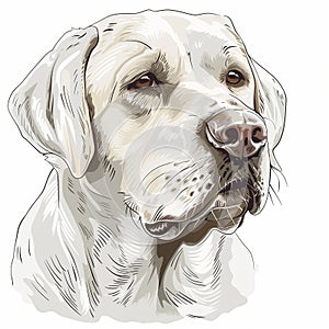 beautiful portrait of a Labrador Retriever, isolated on a white background, simple line drawing with colors. Beautiful portrait