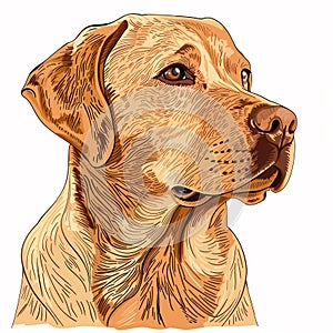 beautiful portrait of a Labrador Retriever, isolated on a white background, simple line drawing with colors. Beautiful portrait