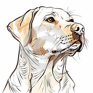 beautiful portrait of a Labrador Retriever, isolated on a white background, simple line drawing with colors. Beautiful portrait