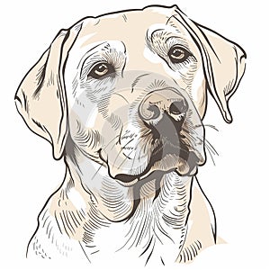 beautiful portrait of a Labrador Retriever, isolated on a white background, simple line drawing with colors. Beautiful portrait