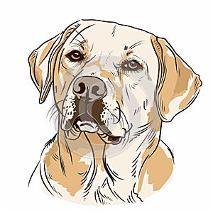 beautiful portrait of a Labrador Retriever, isolated on a white background, simple line drawing with colors. Beautiful portrait