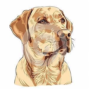 beautiful portrait of a Labrador Retriever, isolated on a white background, simple line drawing with colors. Beautiful portrait