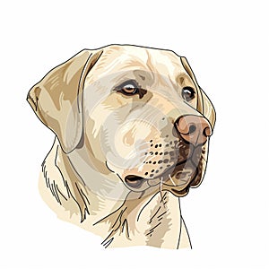 beautiful portrait of a Labrador Retriever, isolated on a white background, simple line drawing with colors. Beautiful portrait