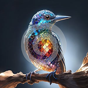 Beautiful portrait mythical glass bird. Generative AI.