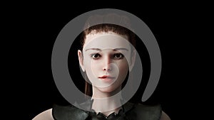 Beautiful portrait of a woman, Girl looking at the camera, beautiful light Steel armor, Realistic 3d render model with