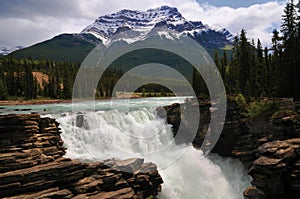 Beautiful poster perfect Athabasca Water fall in canadian rockies