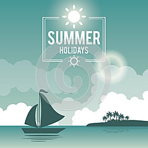 Beautiful poster seaside with logo summer holydays and yacht photo