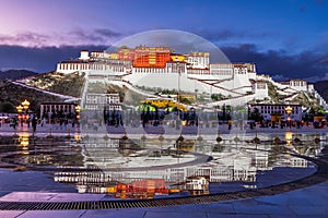 The beautiful Potala Palace night in Lhasa city in china