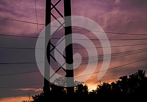 Aesthetical power lines with cloudy sky photo