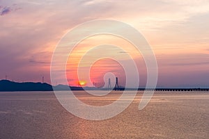 Beautiful poyang lake second bridge in sunrise