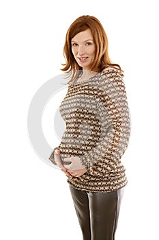 Beautiful pregnant redhead woman fashion