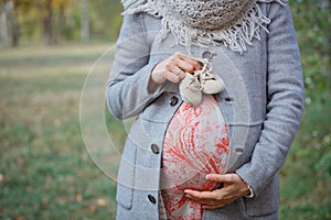 Beautiful pregnant woman in autumn.