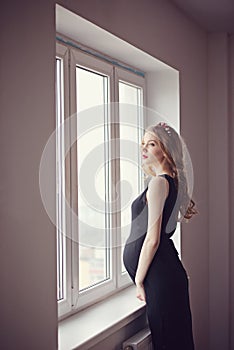 Beautiful pregnant woman at home portrait