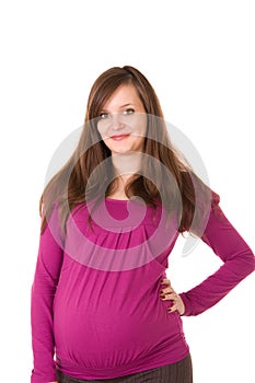 Beautiful pregnant woman - isolated over a white background