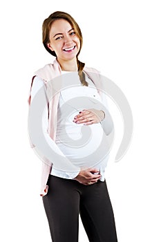 Beautiful pregnant woman - isolated over a white background