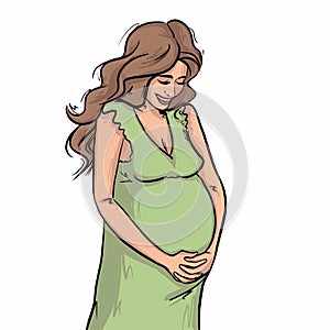 Beautiful pregnant woman shapes sketch illustration portrait