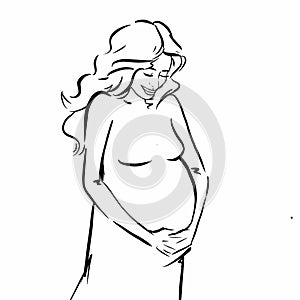 Beautiful pregnant woman shapes sketch illustration portrait