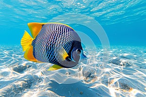 beautiful pretty nice cute funny fish in ocean. sea, aquarium, swimming exotic under depth, colourful reef, water salt