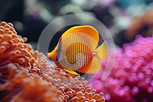 beautiful pretty nice cute funny fish in ocean. sea, aquarium, swimming exotic under depth, colourful reef, water salt