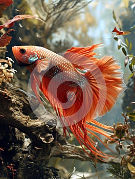 beautiful pretty nice cute funny fish in ocean. sea, aquarium, swimming exotic under depth, colourful reef, water salt