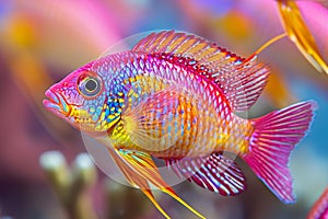 beautiful pretty nice cute funny fish in ocean. sea, aquarium, swimming exotic under depth, colourful reef, water salt