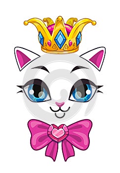 Beautiful princess cat face on white background.