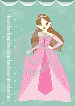 Beautiful princess with meter wall or height meter from 50 to 180 centimeter,Vector illustrations