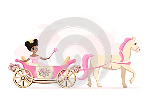 beautiful princess in a pink carriage decorated with heart-shaped jewels