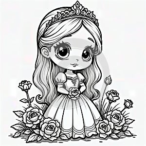 Princess with Roses Coloring Page photo