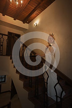 beautiful princess with white hair in a castle interior