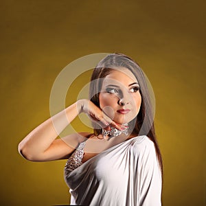 Beautiful professional dancer performs latino dance. Passion and expression.