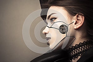 Beautiful profile face cyberpunk girl with fashion makeup