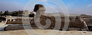 Beautiful profile of the Great Sphinx(Cairo, Giza Egypt) Famous stone statue dating back more than 4500 years