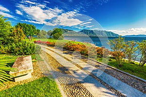 Beautiful promenade along the Lago Maggiore lake near Locarno, Switzerland