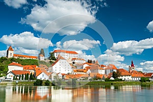 Beautiful Ptuj Grad in Slovenia with Castle and Fortifications at River Drava photo