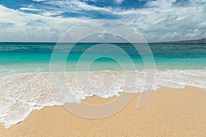 Beautiful Puka beach and blue sky at Boracay Island, Philippines.