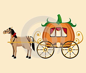 Beautiful pumpkin carriage horse fantastic tale
