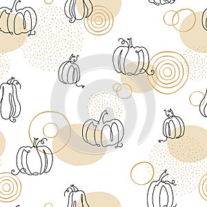 Beautiful pumpkin thanksgiving seamless pattern, oneline pumpkins hand drawn background, great for seasonal textile prints,
