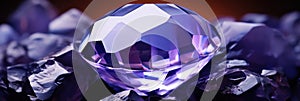 Beautiful Purple Amethyst Isolated on a Dark Background. Purple Diamond. Gem.