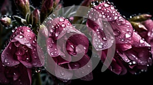 Beautiful purple flower with raindrops created with generative AI technology