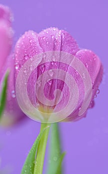 Beautiful purple flower with water drops on petals