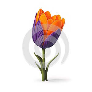 Beautiful purple orange tulip flower on white background photo