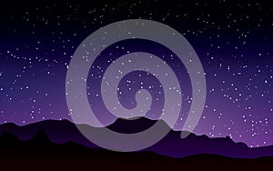 Beautiful purple sky with stary night landscape vector illustration