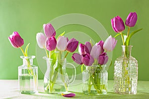 Beautiful purple tulip flowers bouquet in vase