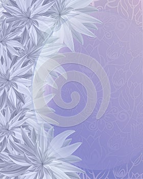 Beautiful purple vertical invitation card with lotus flowers. For wedding, anniversary, birthday